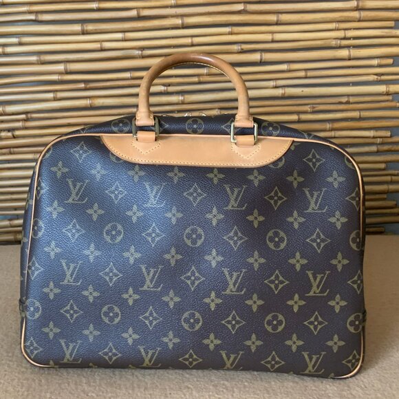 Louis Vuitton LV Logo Deauville HandBag Monogram Leather Brown Tote Purse EUC - Picture 4 of 15